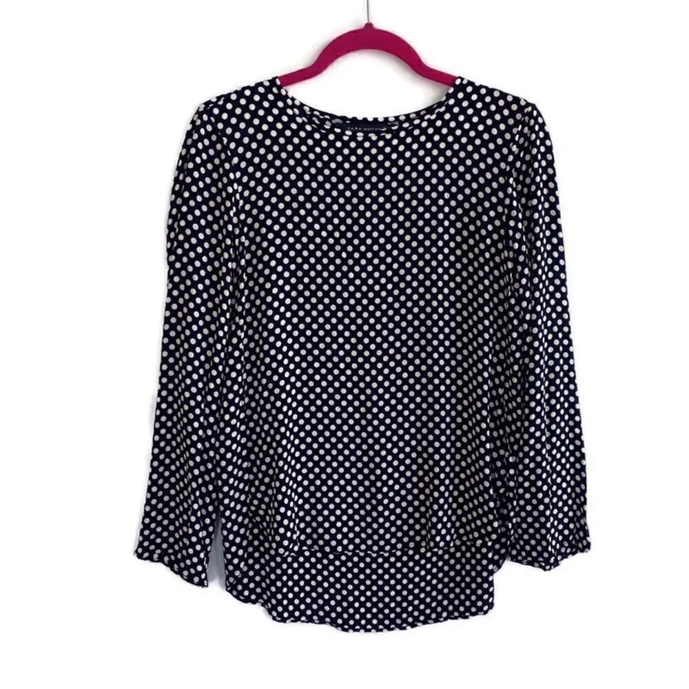 ZARA Woman Black and White Polka Dot Blouse Long Sleeve Top Workwear Career XS